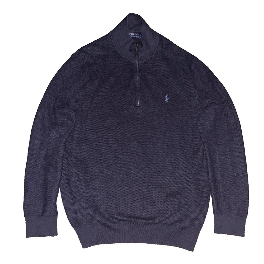 Polo Ralph Lauren Men's Black Long Sleeve Quarter Zip Sweater Size Large Preppy